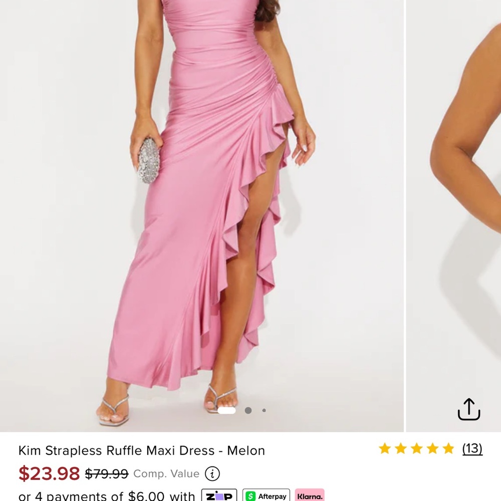 Fashion Nova Melon Strapless Ruffle Maxi Dress